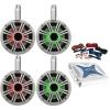 4X Kicker 6.5" OEM Replacement 150W Coaxial 2-Way Multicolor LED Speakers (White Grille) with Weather-Proof Tower Enclosures, Pyle Bluetooth 4-Channel 1000W Amplifier w/Wiring Kit view 1