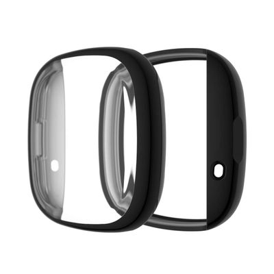 RuenTech Compatible with Fitbit Versa 3 / Sense Screen Protector, Ultra Slim Soft Full Cover Case for Versa 3&Sense Smart Watch (Black)