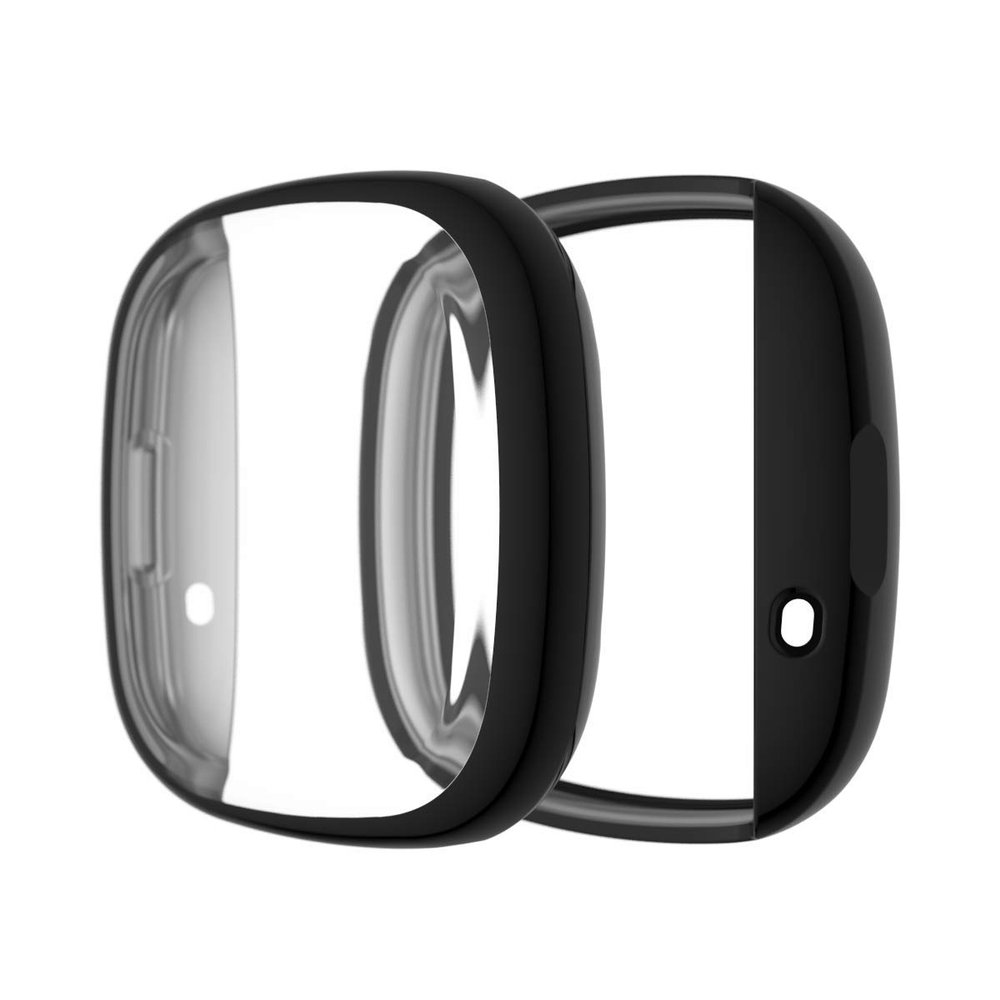 RuenTech Compatible with Fitbit Versa 3 / Sense Screen Protector, Ultra Slim Soft Full Cover Case for Versa 3&Sense Smart Watch (Black)