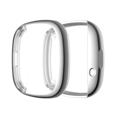 RuenTech Compatible with Fitbit Versa 3 / Sense Screen Protector, Ultra Slim Soft Full Cover Case for Versa 3&Sense Smart Watch (Silver)