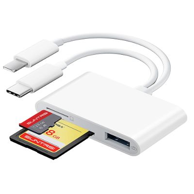 SD Card Reader for iPhone iPad Camera with USB C, Dual Card Slot USB 3.0 Memory Card Reader Supports SD/TF Card Trail Camera Viewer SD Card Adapter Portable Micro SD Card Reader No App Plug and Play