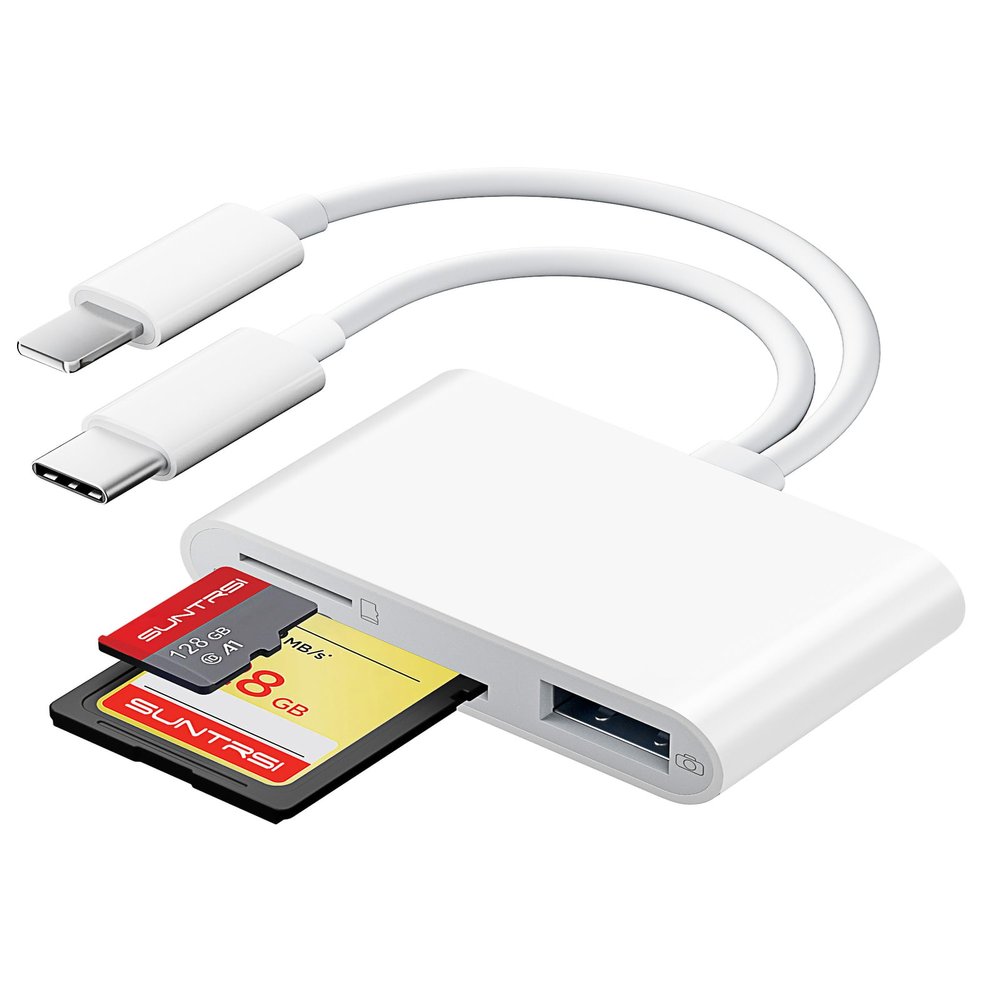 SD Card Reader for iPhone iPad Camera with USB C, Dual Card Slot USB 3.0 Memory Card Reader Supports SD/TF Card Trail Camera Viewer SD Card Adapter Portable Micro SD Card Reader No App Plug and Play
