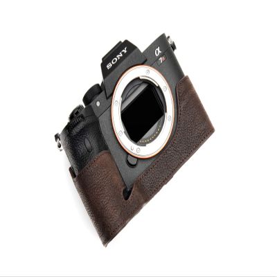 A7R IV Camera Case, BolinUS Handmade Genuine Real Leather Half Camera Case Bag Cover for Sony Alpha A7R IV Camera Bottom Opening Version + Hand Strap (Coffee)