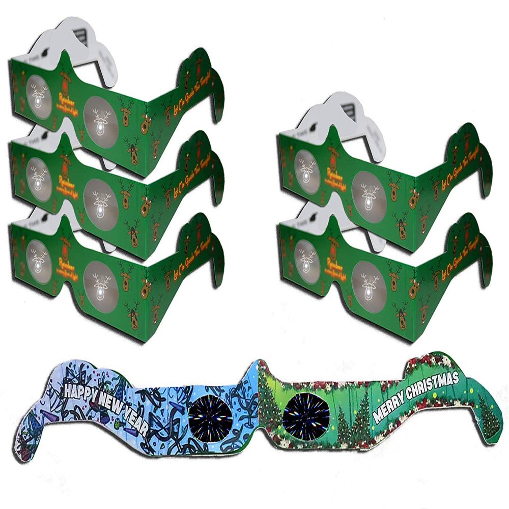 HolidayEyes(R) 6 Pair - 3D Christmas Glasses - REINDEER Christmas Glasses 6 pair variety pack - 5 Reindeer Glasses and 1 Christmas/New Years Fireworks Glasses - ready to wear