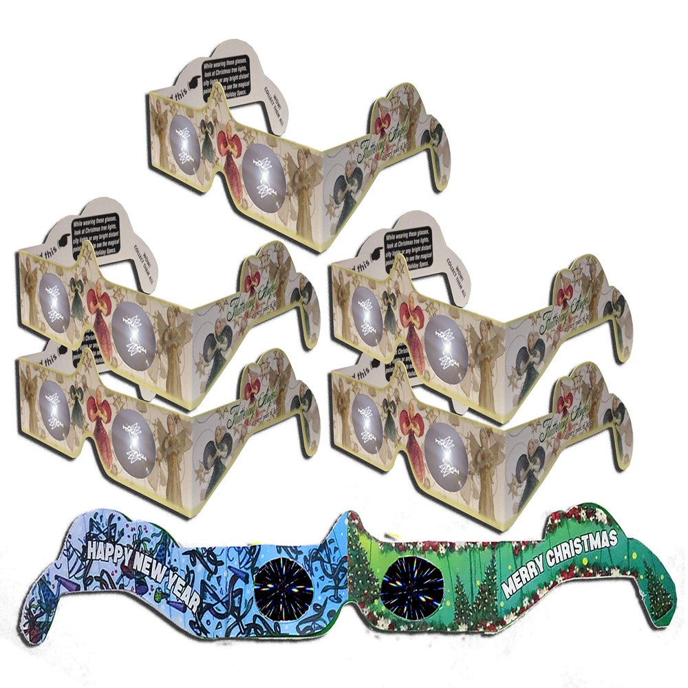 Christmas 3D Glasses - Holiday Eyes (R) ANGEL Christmas Glasses 6 pair variety pack -5 Angel Glasses and 1 Christmas/New Years Fireworks Glasses -all folded , ready to wear