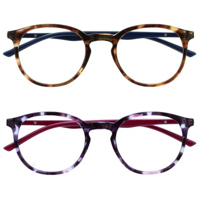 OPULIZE MET Blue Light Blocking Reading Glasses for Women Men, Slim Round Frame with Scratch Resistant and Spring Hinges, Computer Glasses with Anti-Reflective, Brown,Purple +1 (Pack of 2)