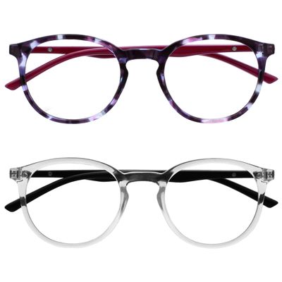OPULIZE MET Blue Light Blocking Reading Glasses for Women Men, Slim Round Frame with Scratch Resistant and Spring Hinges, Computer Glasses with Anti-Reflective, Purple,Clear +1.5 (Pack of 2)