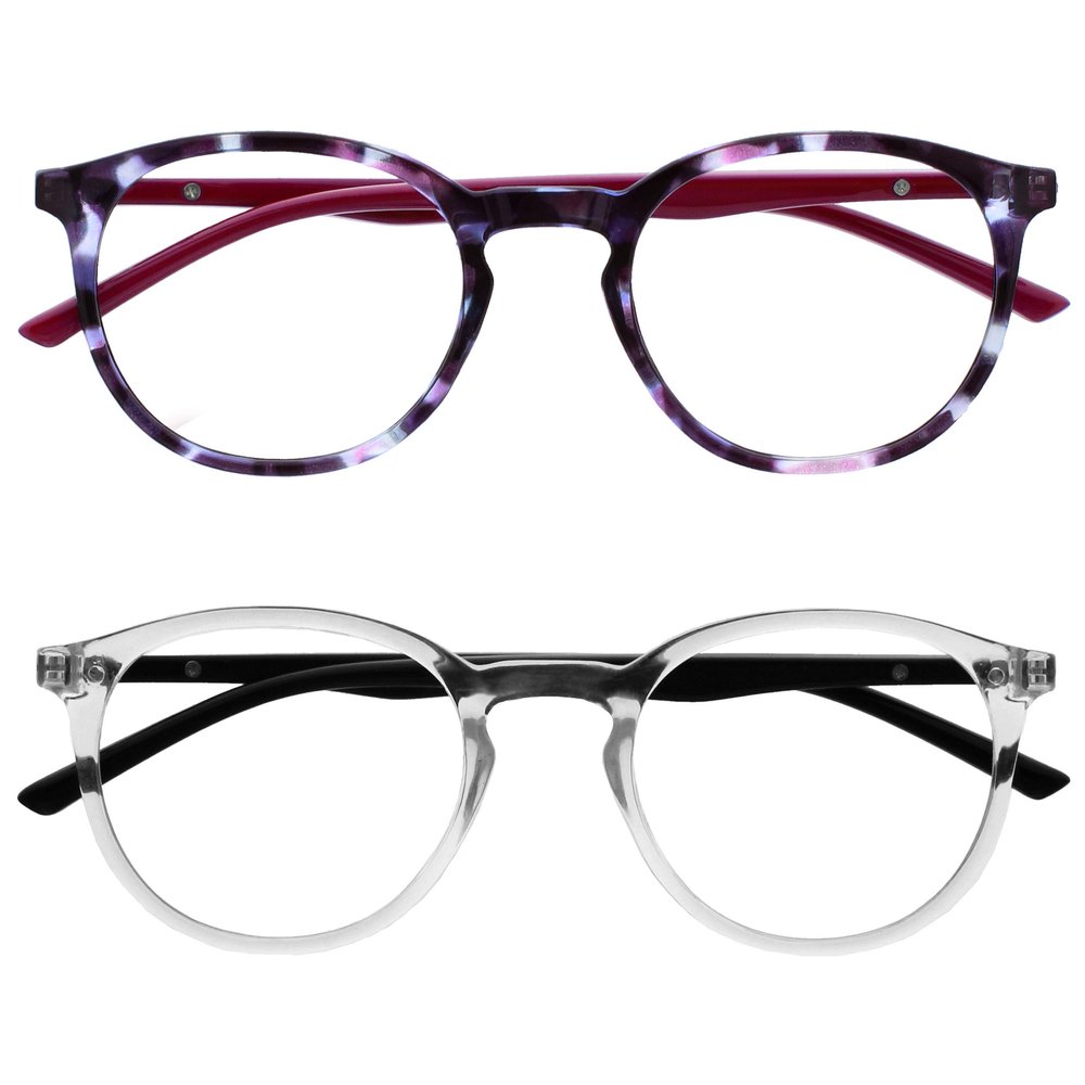 OPULIZE MET Blue Light Blocking Reading Glasses for Women Men, Slim Round Frame with Scratch Resistant and Spring Hinges, Computer Glasses with Anti-Reflective, Purple,Clear +1.5 (Pack of 2)