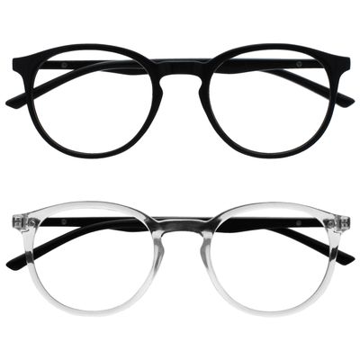 OPULIZE MET Blue Light Blocking Reading Glasses for Women Men, Slim Round Frame with Scratch Resistant and Spring Hinges, Computer Glasses with Anti-Reflective, Black,Clear +3.5 (Pack of 2)