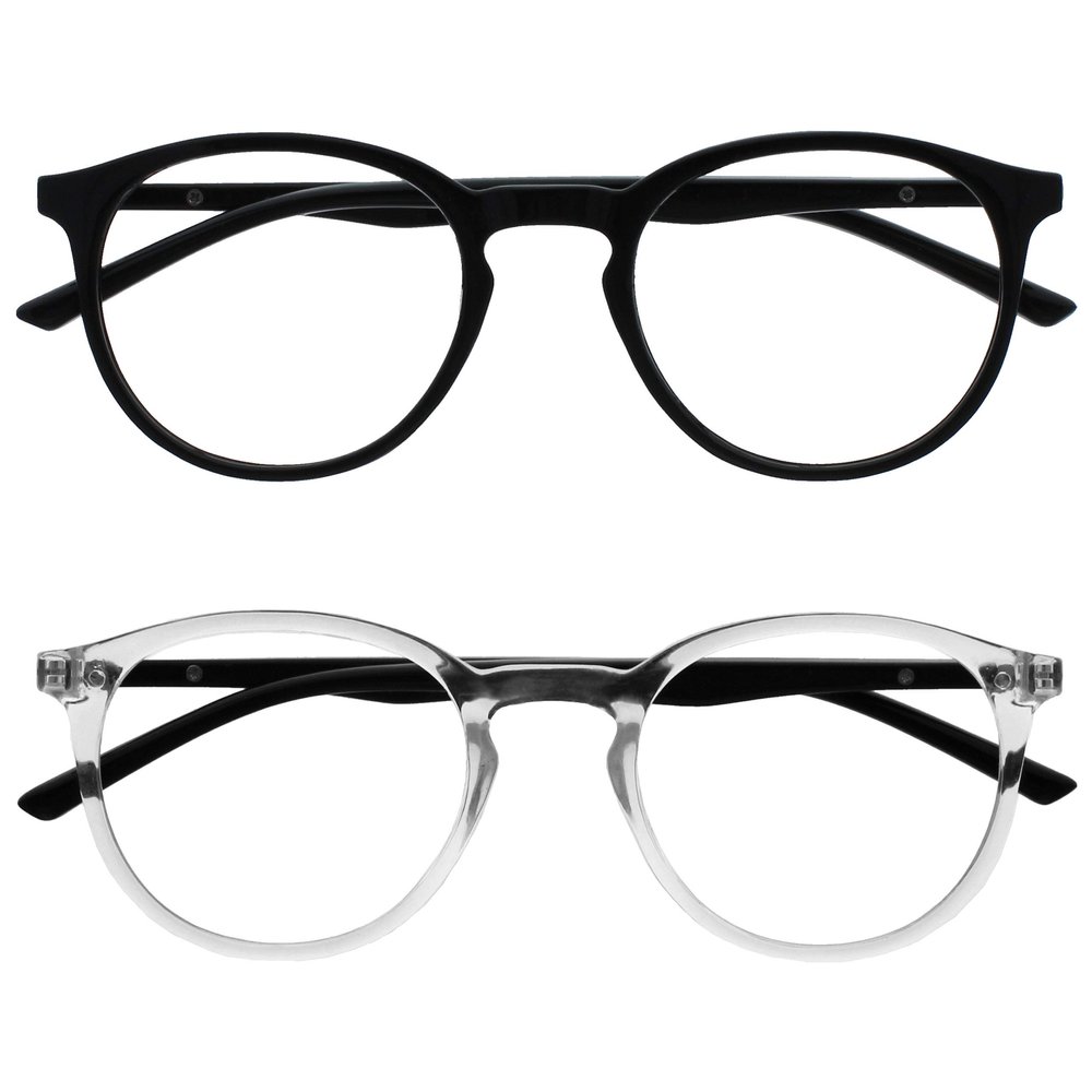 OPULIZE MET Blue Light Blocking Reading Glasses for Women Men, Slim Round Frame with Scratch Resistant and Spring Hinges, Computer Glasses with Anti-Reflective, Black,Clear +3.5 (Pack of 2)