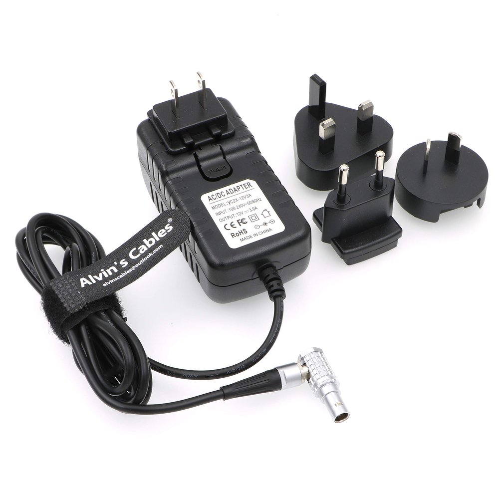 Alvin's Cables Teradek Power Adapter Converter Cable Right Angle 2 Pin to Universal AC with US UK EU AU Plugs for Z CAM E2 Flagship Teradek Cube Hollyland Cosmo 600