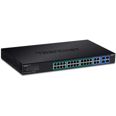 TRENDnet 28-Port Web Smart PoE+ Switch, 24 x Gigabit PoE+ Ports, 4 x Shared Gigabit Ports (RJ-45 or SFP), VLAN, QoS, LACP, IPv6 Support, 370W PoE Power Budget, TPE-5028WS (Renewed