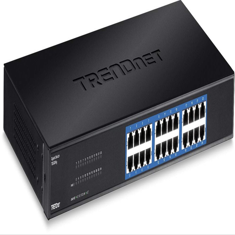 TRENDnet 24-Port Unmanaged Gigabit 10/100/1000 Mbps GREENnet Metal Housing Switch, 48 Gbps Switching Fabric, Fanless, Rack Mountable, TEG-S24G (Renewed)