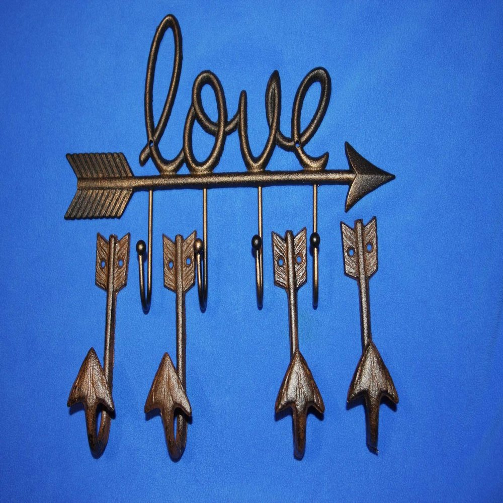 Southern Metal Lover Archery Wall Decor Cast Iron Arrows Wall Hooks & Plaque Set of 5