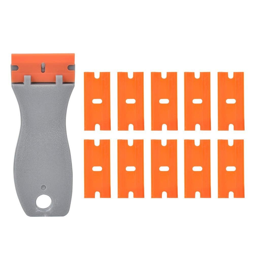 Glue Adhesive Remover Scraper, Professional Phone Screen Repair Tool with 10 Double Edged Blades for LCD Touch Screen Cleaning ABS Material 10.4cm