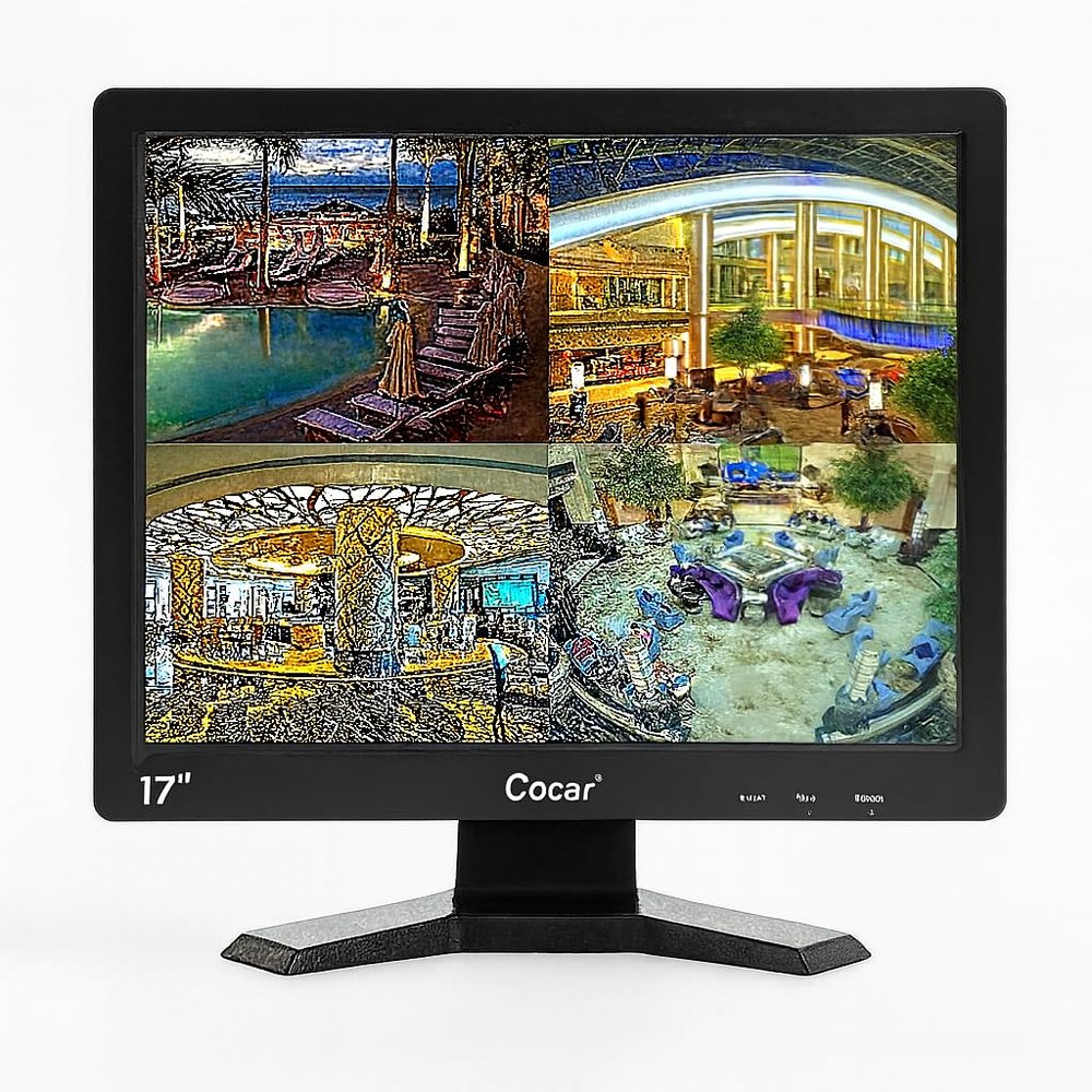 Cocar CCTV Security Monitor, 17 inch BNC Monitor with VGA HDMI AV Built-in Speaker 4:3 HD Display LCD Screen Display with USB Media Player for Home Surveillance Camera STB PC