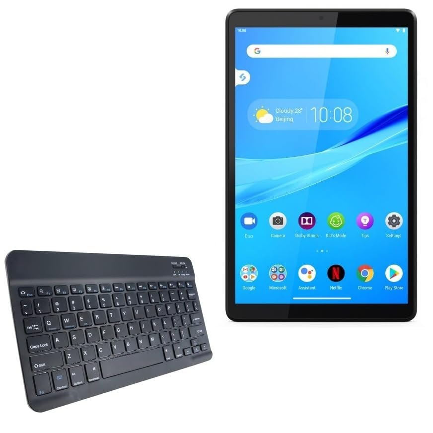 BoxWave Keyboard Compatible with Lenovo Smart Tab M10 HD Wi-Fi - SlimKeys Bluetooth Keyboard, Portable Thin with Chiclet-Style Keys - Jet Black