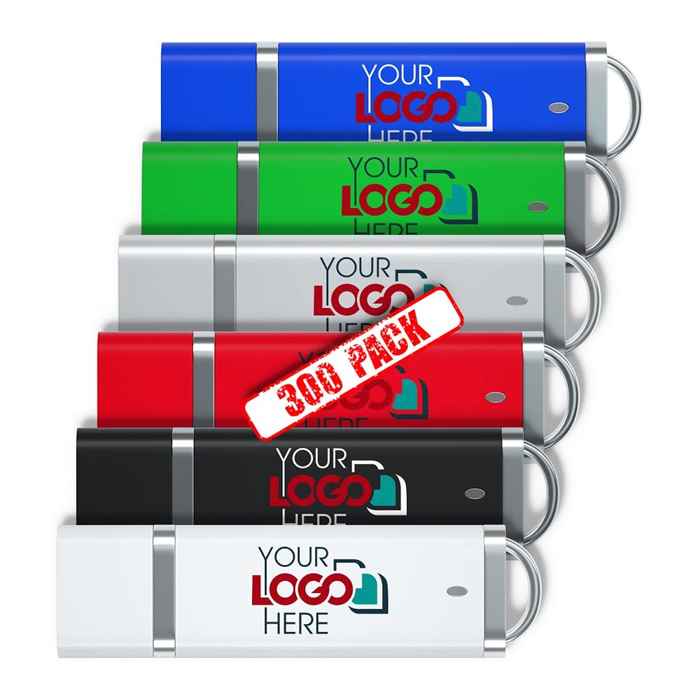 Possibox Customized Bulk USB 2.0 Flash Drives 32GB Personalized with Your Logo - for Promotional Use - 300 Pack