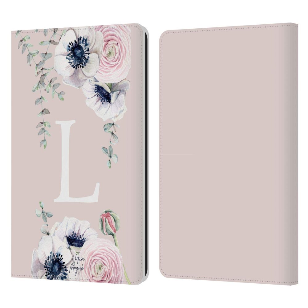 Head Case Designs Officially Licensed Nature Magick Letter L Floral Monogram Pink Flowers Leather Wallet Case Compatible with Kindle Paperwhite 1/2 / 3