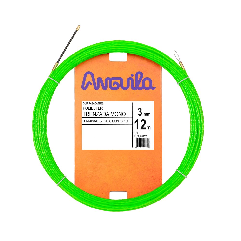 Anguila Max 7.3300.012 Cable Tie Guide Polyester Braided Monofilament 3 mm 12 Metres and Fixed Terminals with Tie, Green