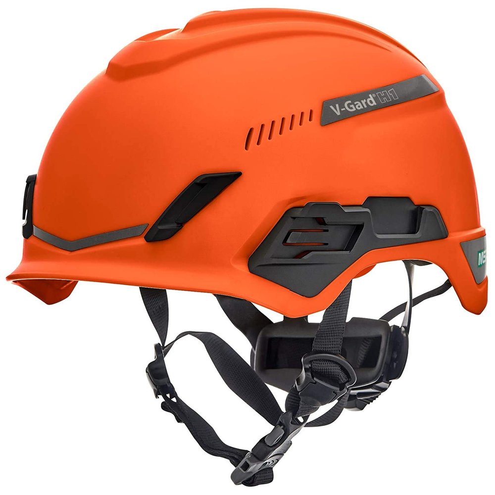 MSA 10194789 H1 V-Gard Helmet With Fas-Trac III Ratchet Suspension | Polyethylene Shell, Superior Impact Protection, Self Adjusting Crown Straps - Standard Size in Orange