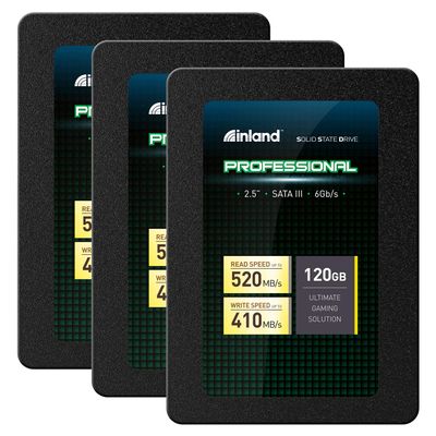 INLAND Professional 3 Pack 120GB SSD 3D TLC NAND SATA III 6GB/s 2.5" Internal Solid State Drive (3x120GB)