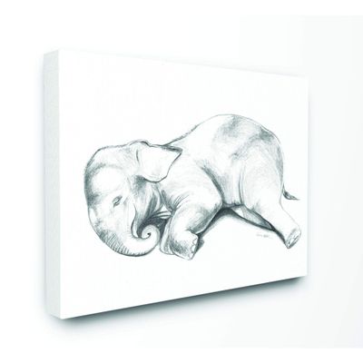 Stupell Industries Cute Elephant Baby Animal Neutral Grey Drawing Design Canvas Wall Art, Multi-Color