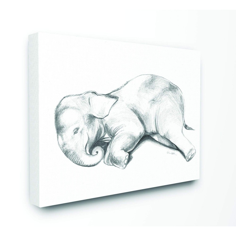 Stupell Industries Cute Elephant Baby Animal Neutral Grey Drawing Design Canvas Wall Art, Multi-Color
