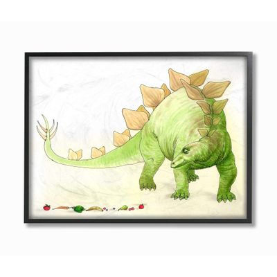 'Dinosaur And Fruit Green Yellow Kids Nursery'| Framed Giclee Art