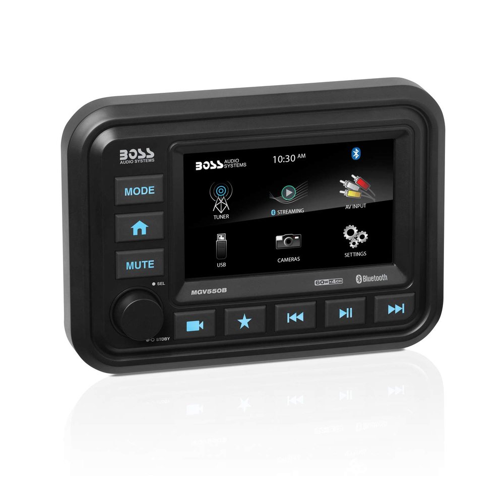 BOSS Audio Systems MGV550B Marine Gauge Receiver - Weatherproof, 5 Inch Touchscreen, Built-in Amplifier, Bluetooth, Digital Media MP3 Player, No CD Player, USB Port, AM/FM Radio