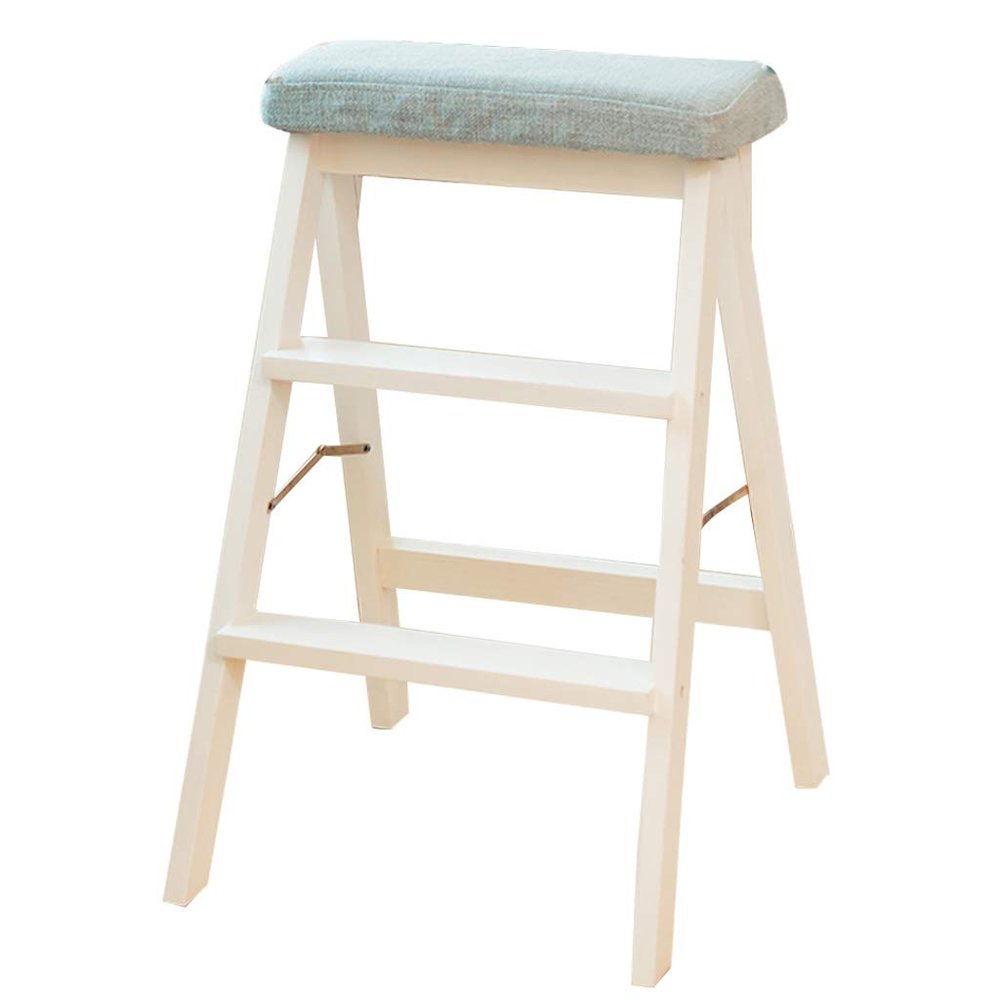 XWZJY 3 Step Stool-Folding Stairs Chair-Solid Wood Climb Step Ladder,for Living Room/Balcony/Courtyard,Load Bearing 120kg(Color : White)