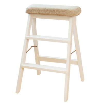 XWZJY 3 Step Stool-Folding Stairs Chair-Solid Wood Climb Step Ladder,for Living Room/Balcony/Courtyard,Load Bearing 120kg(Color : White)