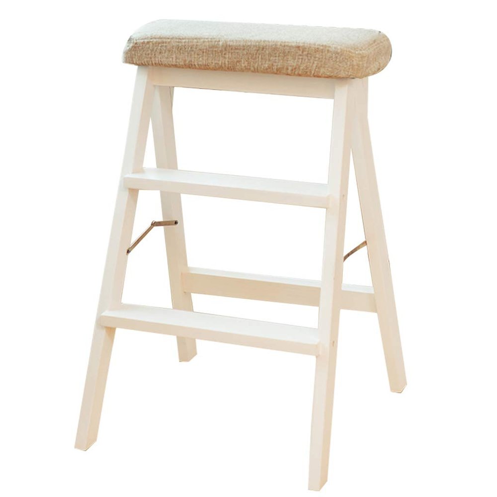 XWZJY 3 Step Stool-Folding Stairs Chair-Solid Wood Climb Step Ladder,for Living Room/Balcony/Courtyard,Load Bearing 120kg(Color : White)