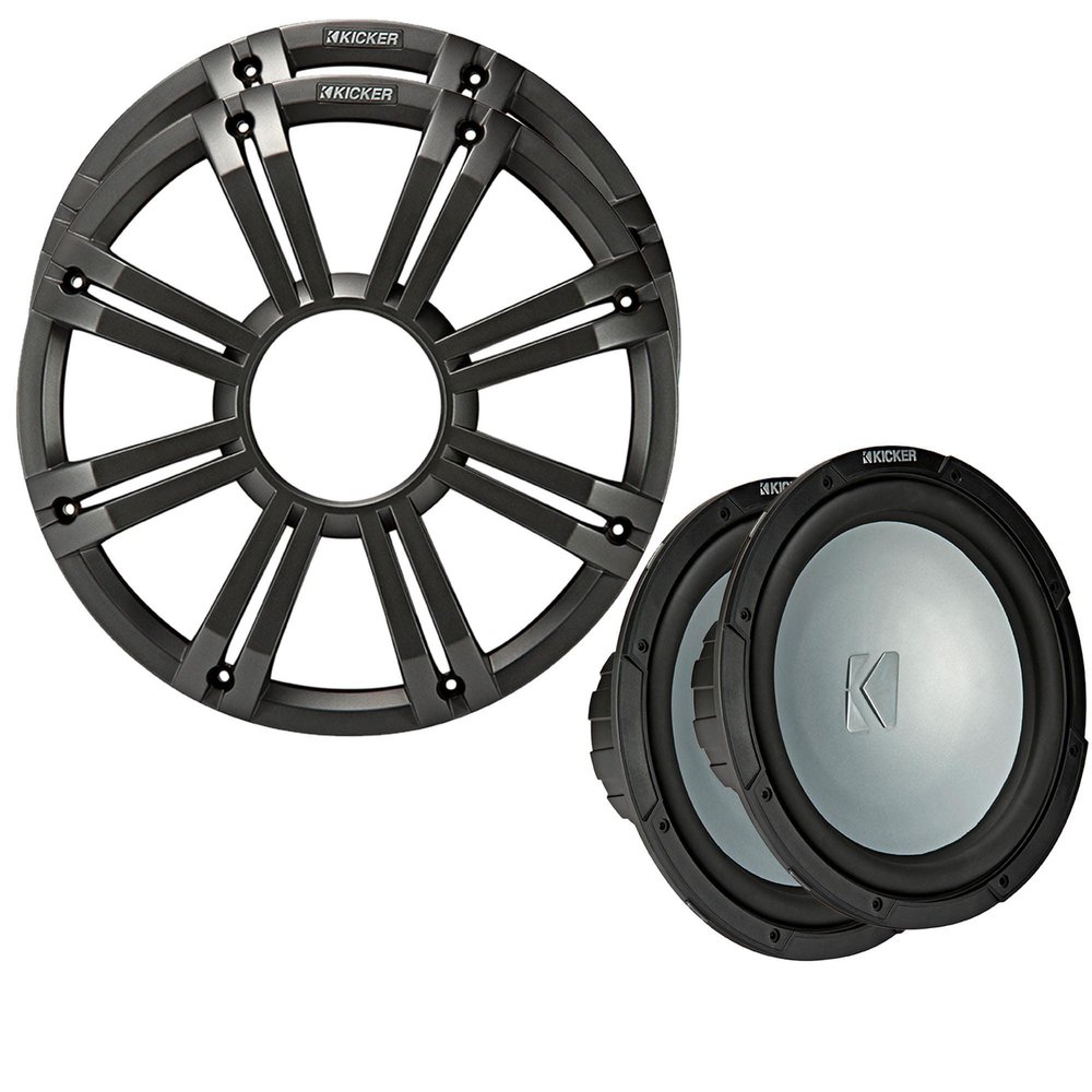 KICKER - Two 10 Inch LED Marine Subwoofers in Charcoal, 2 Ohm Bundle 4 Ohm Each