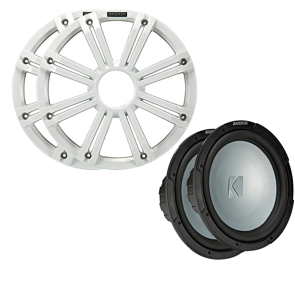 KICKER - Two 12 Inch LED Marine Subwoofers in White, 2 Ohm Bundle 4 Ohm Each