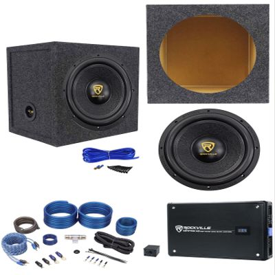 Rockville W12K9D2 V3 Bundle: 12" 4000W Peak/1000W RMS Dual 2-Ohm Car Subwoofer, Krypton-M3 Mono Amplifier, RWK41 4-Gauge Amp Wiring Kit, MDF Box, Sub Box Installation kit, 5-Items