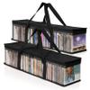 Besti CD Storage Bags - 2-Pack Clear Plastic Holder Case for Music Disc - Sturdy Stitched, Strong Handle, Fits 96 Albums & Movies - Portable Carrying Organizer for Travel, Underbed, Or Cabinet (Black) view 1