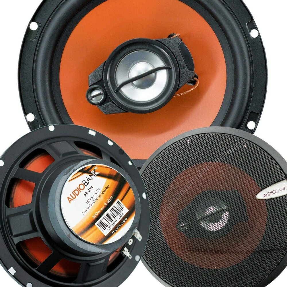 4X Audiobank 6.5-Inch 600 Watts Peak Power Handling 3-Way Orange Car Audio Stereo G-Series Coaxial Car Speakers Polypropylene with MICA Cone Woofer -AB674