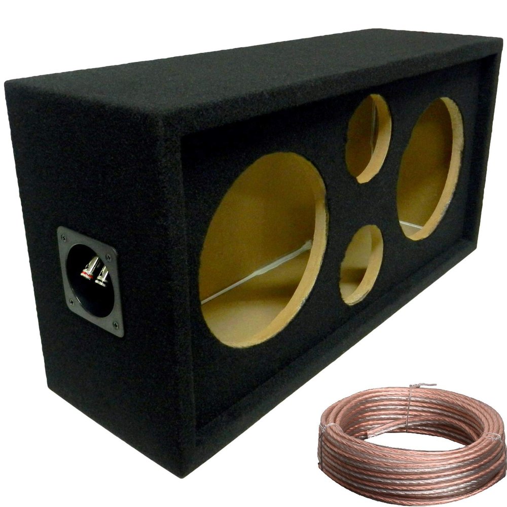 Bass Rockers DJ Speaker Box for The Car, Home, Events and Shows MDF Wood and Spring Terminals - Fits Two 10" Speakers and Two 3.75" Tweeters - with 25ft Speaker Wire