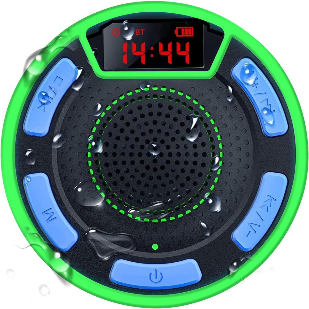 Bluetooth Speakers, DuoTen IPX7 Waterproof Wireless Portable Bluetooth Speakers w/LED Display, FM Radio, Suction Cup, Light Show, Loud Stereo Sound and Bass for Shower, Pool, Party, Travel, Outdoors