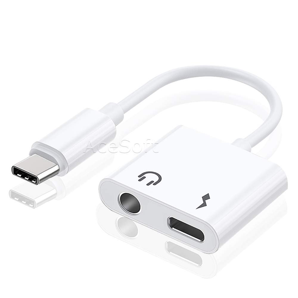 2-in-1 Type C USB 3.1 Type-C to 3.5mm Audio Female Adapter and Type C Port Fast Charging Cable Converter Compatible with Samsung Galaxy S8 Phone