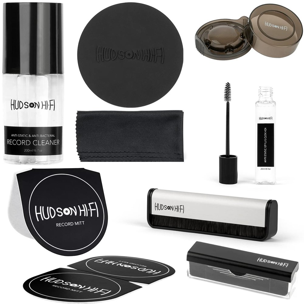 9-in-1 Vinyl Record Cleaning Kit Anti-Static Cleaner, Carbon Fiber & Velvet Brushes, Stylus Gel, Microfiber Cloth, Mitts & Label Protector for LP Care