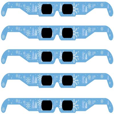 GSM Brands Christmas 3D Glasses - Holiday Specs Transform Lights into Magical Snowflake Image (5 Pack)