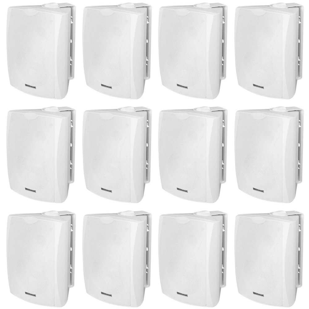 Rockville WET-6W 6.5-in 70V/100V Indoor/Outdoor Wall Speaker, IPX55, Swivel Bracket, Aluminum Grill, White, 50W RMS at 8-Ohm, for Commercial installs and Restaurants, 12-Piece