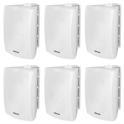 Rockville WET-5W 5.25-in 70V/100V 40W RMS IPX55 Rated Commercial Indoor/Outdoor Wall Mount Speakers w/ABS Waterproof Cabinets, Aluminum Rustproof Grilles & Swivel Brackets, 6-Piece