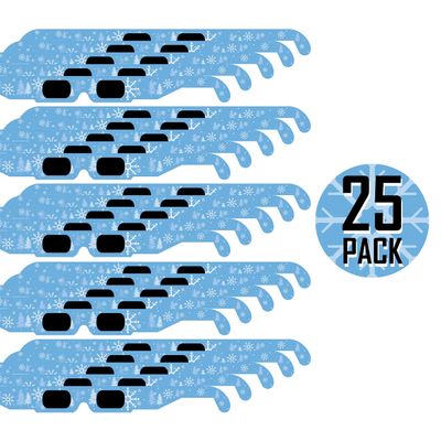 GSM Brands Christmas 3D Glasses - Holiday Specs Transform Lights into Magical Snowflake Image (25 Pack)