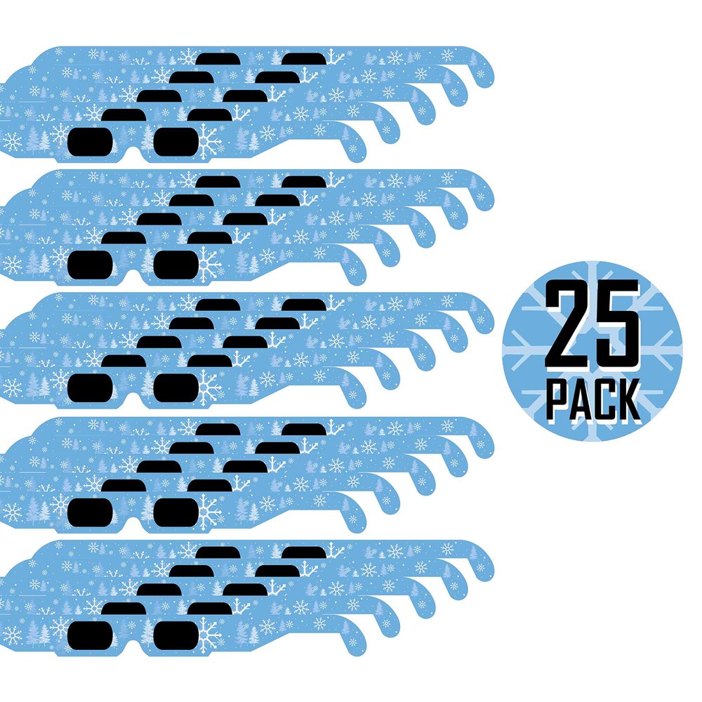 GSM Brands Christmas 3D Glasses - Holiday Specs Transform Lights into Magical Snowflake Image (25 Pack)