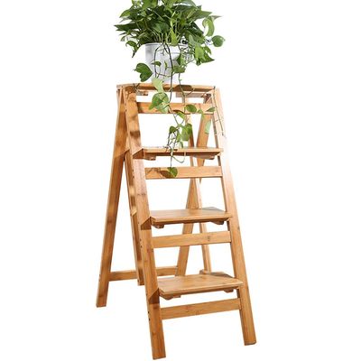 XWZJY 4 Step Mini Step Ladder Folding Solid Wood Step Stool/Staircase Chairs Multipurpose Flower Rack Storage Shelf,Home Garden Tool,Load Bearing 150kg