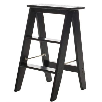 XWZJY Moveable 3 Steps Ladder Thickening Wooden Stairs Chair Folding Step Stool for Living Room/Kitchen/Balcony,Max Load 150kg (Color : Black)