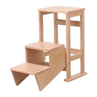 XWZJY Kitchen High Stool Bench,Attic Office Stair Stool Chair,Foldable 3 Step Wood Ladder with Tread Safety Non-Slip,Home Garden Tool,2 Color Optional
